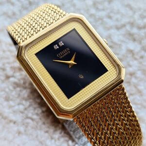 Citizen Quartz 1000-108361 Vintage Dress Watch Gold Square Case JDM Rare 27mm